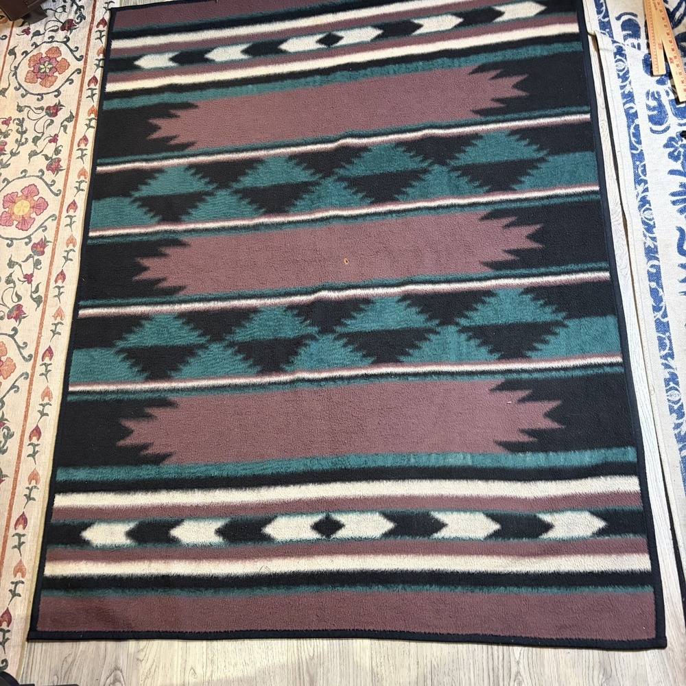 Vintage Biederlack Blanket 54X70 Aztec Southwestern Geometric Double Sided Large